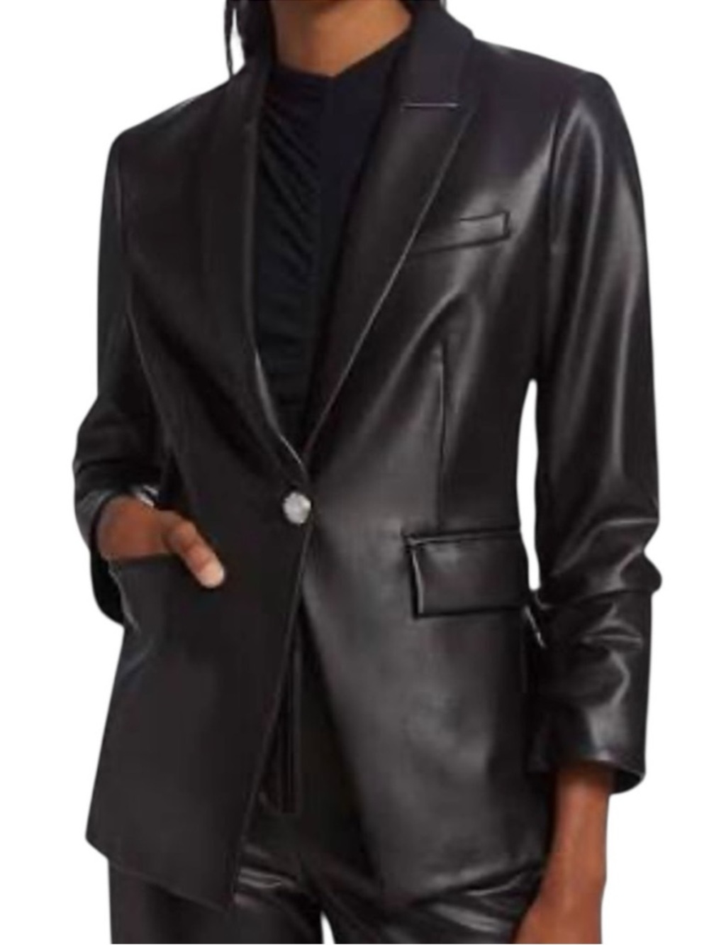 Veronica Beard Hollis Faux Leather Single Button Dickey Blazer